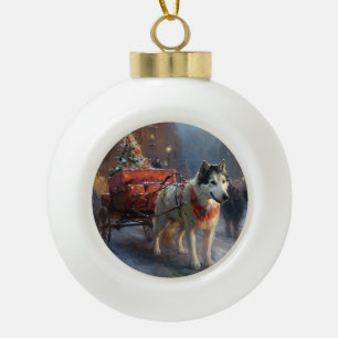 Boule En Céramique Malamute d'Alaska Saison de Noël festive