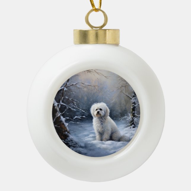 Boule En Céramique Maltais Laisser Neige Noël (Devant)