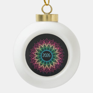 Boule En Céramique Mandala fractal psychédélique 2026 avec néon 