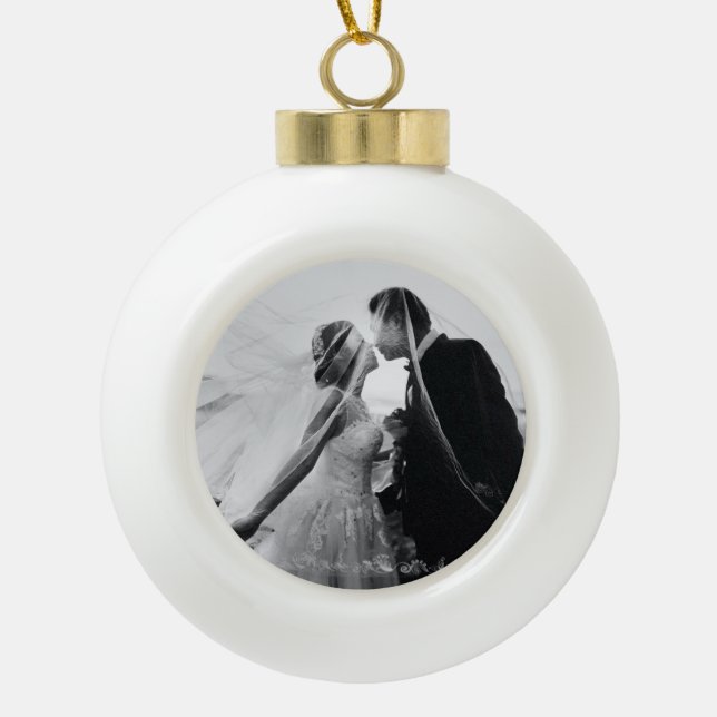 Boule En Céramique Mariage photo Keepsaké Noël (Devant)