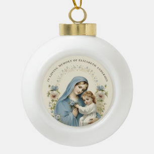 Boule En Céramique Mémorial Madonna et Enfant en Souvenir Affectueux