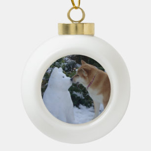 Boule En Céramique mignon chien akita embrasser snowdog