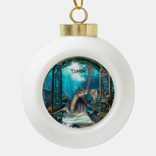 Boule En Céramique Mignonne petite sirène avec sadragon.