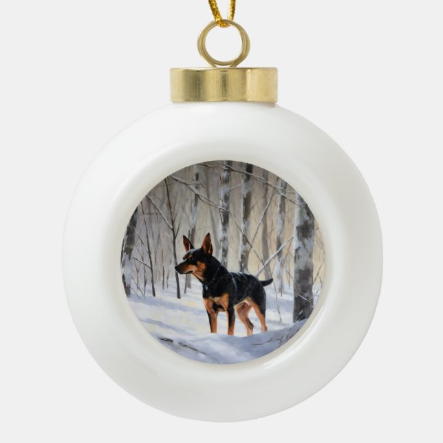 Boule En Céramique Mince Pinscher Laisser Neige Noël (Devant)