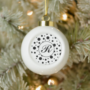 Boule En Céramique Monogramme noir sur blanc Polka Motif point