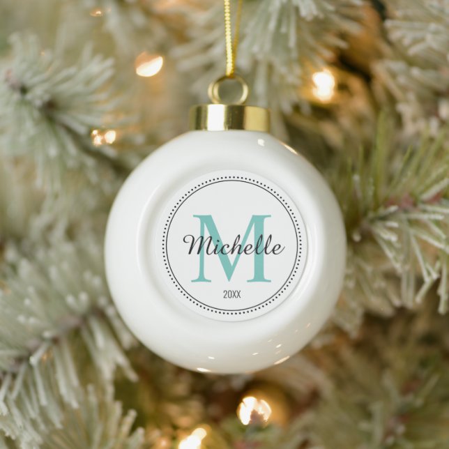 Boule En Céramique Monogramme personnalisé Turquoise (Arbre)