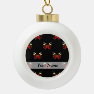 Boule En Céramique Motif papillon rouge et noir
