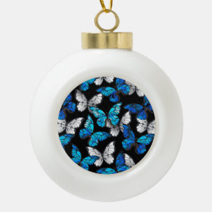 Boule En Céramique Motif sans couture foncé avec papillons bleus Morp