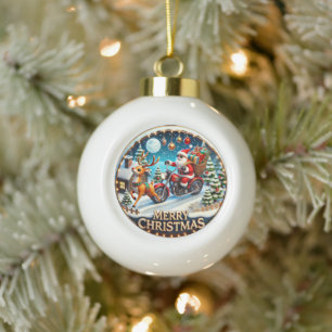 Boule En Céramique Moto Père Noël de Noël