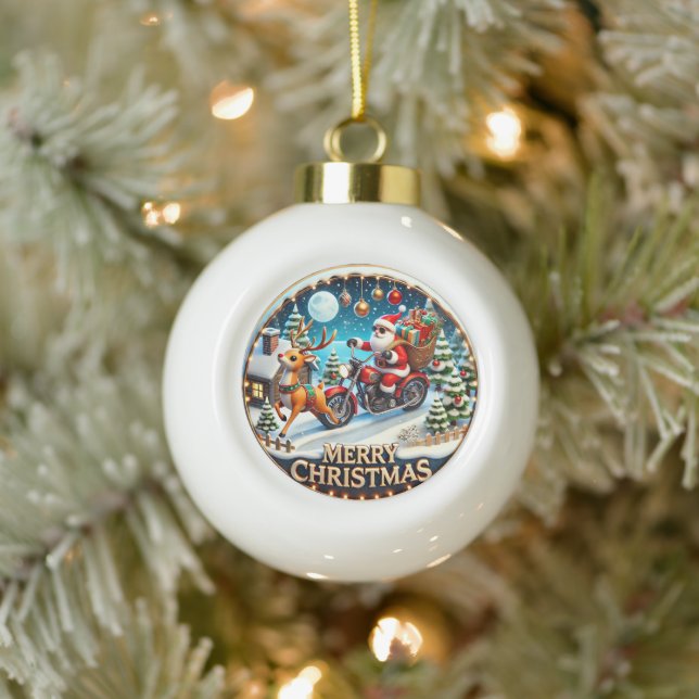 Boule En Céramique Moto Père Noël de Noël (Arbre)
