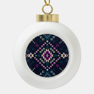 Boule En Céramique Navajo tribal foncé, géométrique vintage.