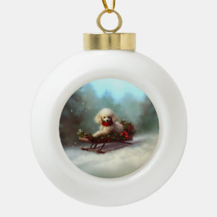 Boule En Céramique Neige de Noël caniche hiver