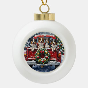 Boule En Céramique Noël Berger Australien Camion Rouge Fêtes
