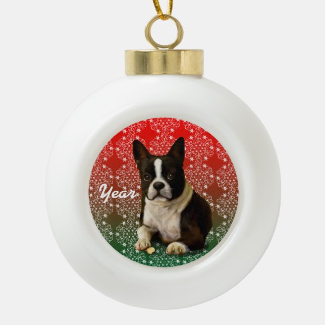 Boule En Céramique Noël Boston Terrier (Devant)