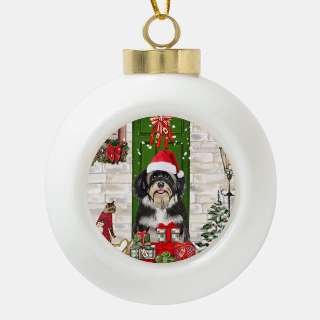 Boule En Céramique Noël de chien Havanais (Devant)