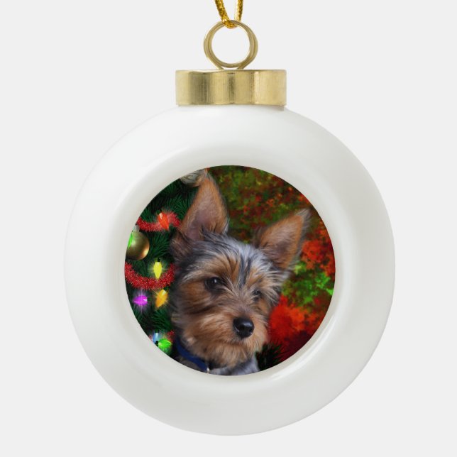 Boule En Céramique Noël de Yorkie (Devant)