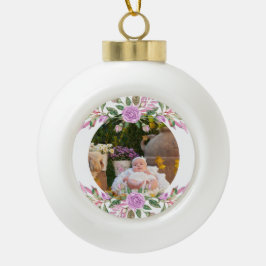 Boule En Céramique Noël du bébé avec cadre de fleurs