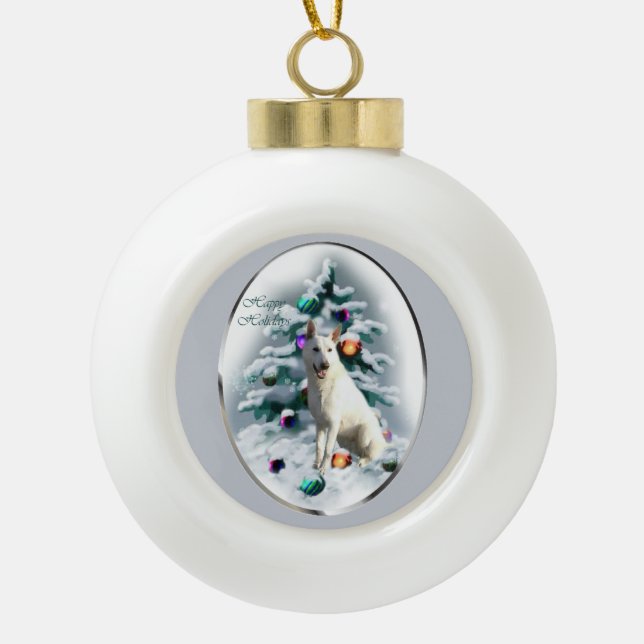 Boule En Céramique Noël du berger allemand blanc (Devant)