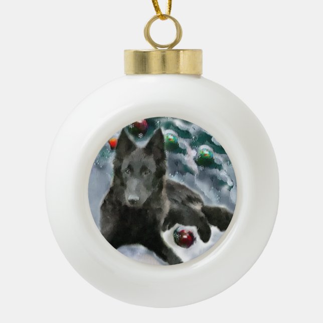 Boule En Céramique Noël du chien de berge belge (Devant)