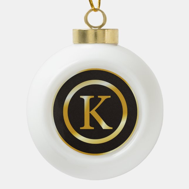 Boule En Céramique Noël élégant du monogramme K d'or (Devant)