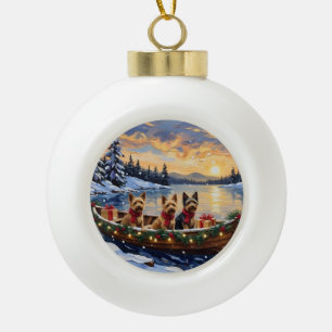 Boule En Céramique Noël en bateau avec Terrier Australien Fêtes