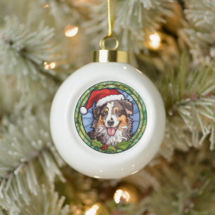 Boule En Céramique Noël en verre coloré Berger Australien