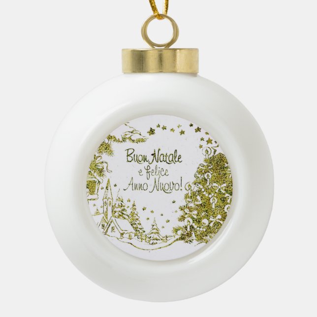 Boule En Céramique Noël espagnol, arbres hiver or (Devant)