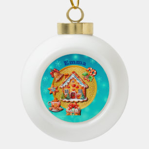 Boule En Céramique Noël Gingerbread Candy House et Nouvel An