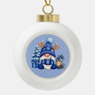 Boule En Céramique Noël Gnome Hiver Bleu
