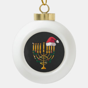 Boule En Céramique Noël Hanukkah Juif Père Noël Menorah