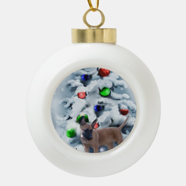 Boule En Céramique Noël Malinois belge (Devant)