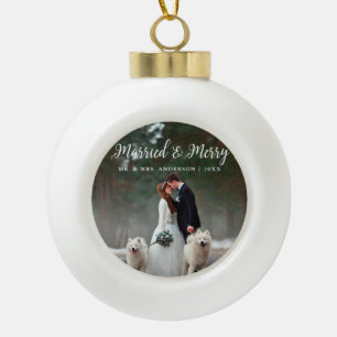 Boule En Céramique Noël marié et Joyeux de photo de mariage