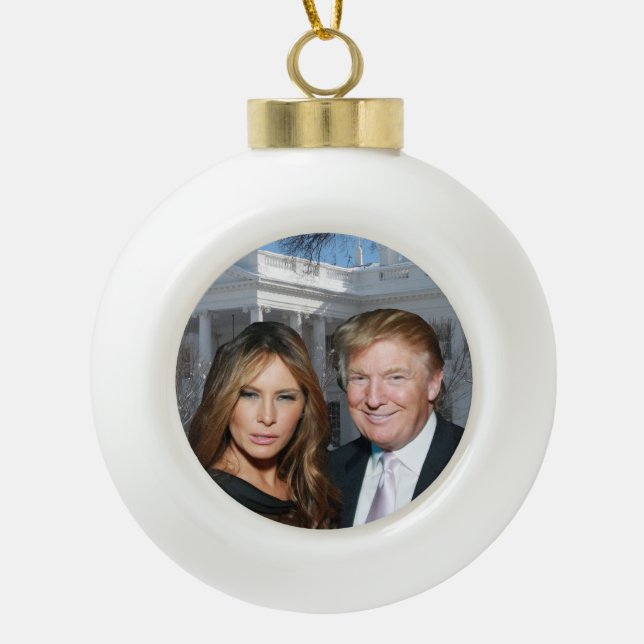 Boule En Céramique Noël Trump : Donald et Melania (Devant)