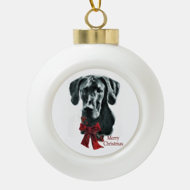 Boule En Céramique Noir Grand Dane Noël (Devant)