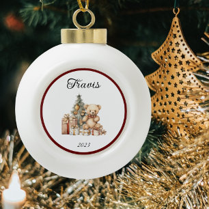 Boule En Céramique Nom mignon Noël Teddy