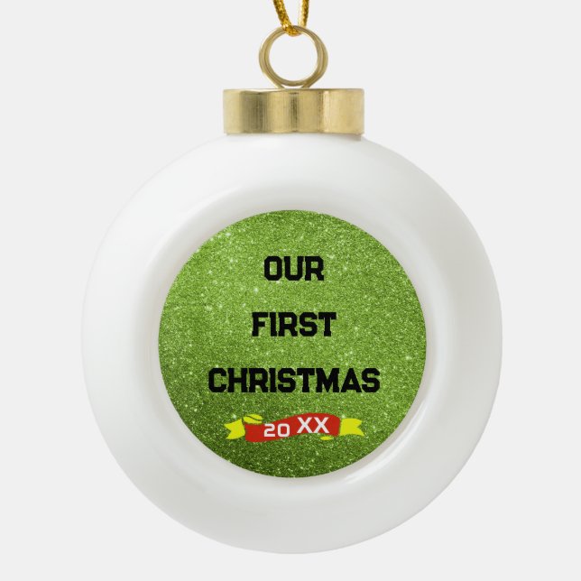 Boule En Céramique Nom personnalisé Premier Noël (Devant)