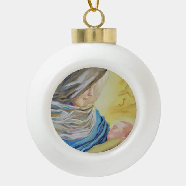 Boule En Céramique Notre Dame du Silence tenant le bébé Jésus (Devant)