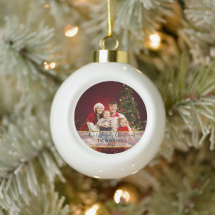 Boule En Céramique Notre famille Photo de Noël Twinkling Parties scin