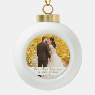 Boule En Céramique Notre premier Mariage de Noël - Script d'or photo