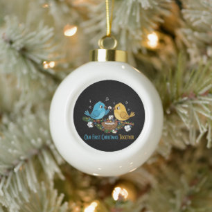 Boule En Céramique Notre Premier Noël Ensemble Adorables Amoureux