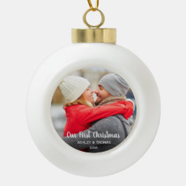 Boule En Céramique Notre première photo C moderne de couples de Noël