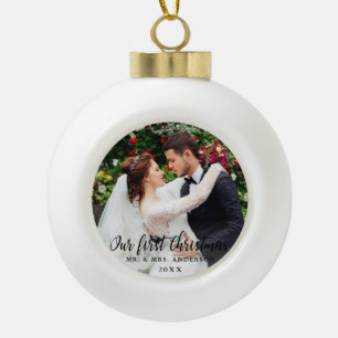 Boule En Céramique Notre première photo de Mariage de Noël