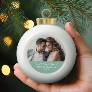 Boule En Céramique Notre première photo de Noël - Mariage ou Fiançail