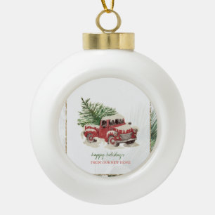 Boule En Céramique Nous Avons Déménagé, Camion Rouge, Pine Tree Snow 
