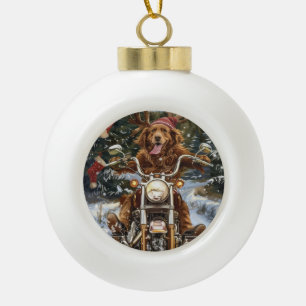 Boule En Céramique Nouvelle-Écosse Chien Conduisant une Moto Noël