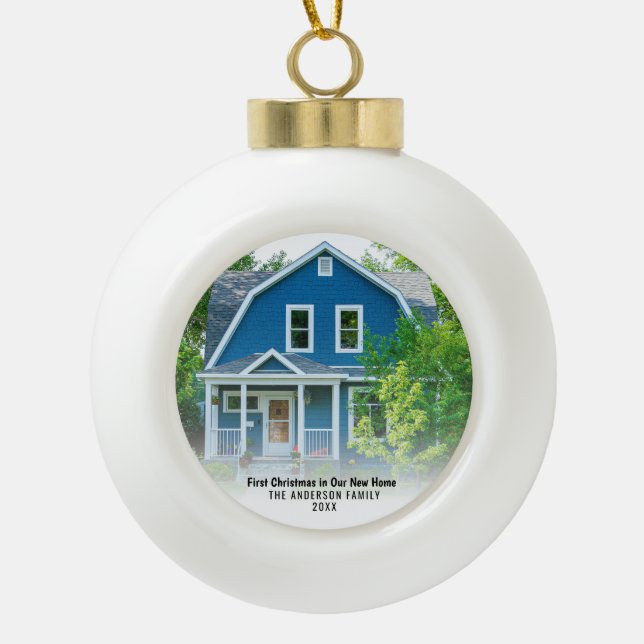 Boule En Céramique Nouvelle Maison Photo Premier Noël (Devant)