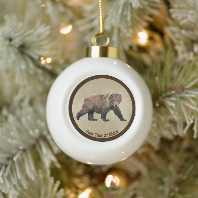 Boule En Céramique Ours Kodiak Sur Papier Ancien (Arbre)