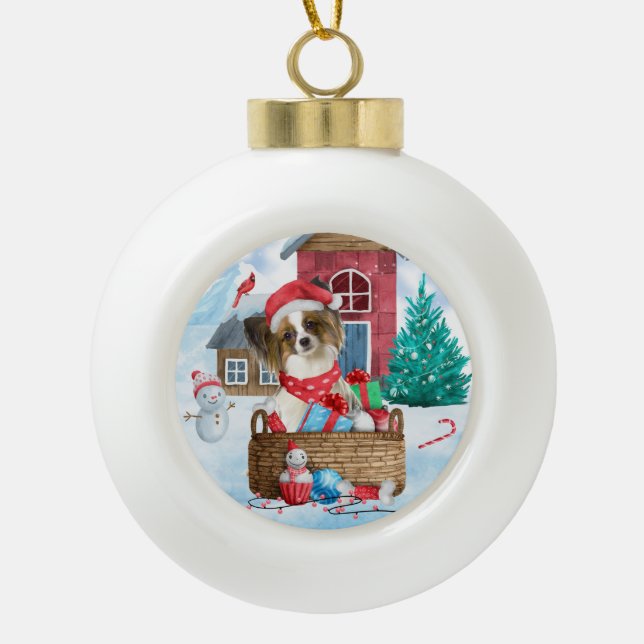 Boule En Céramique Papillon Chien dans la neige Maison de Chien de No (Devant)