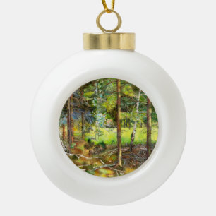 Boule En Céramique Peinture de la forêt de pin aquarelle