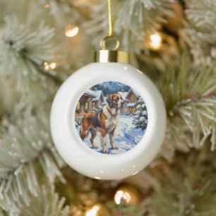 Boule En Céramique Peinture de Noël alpine vintage Saint-Bernard